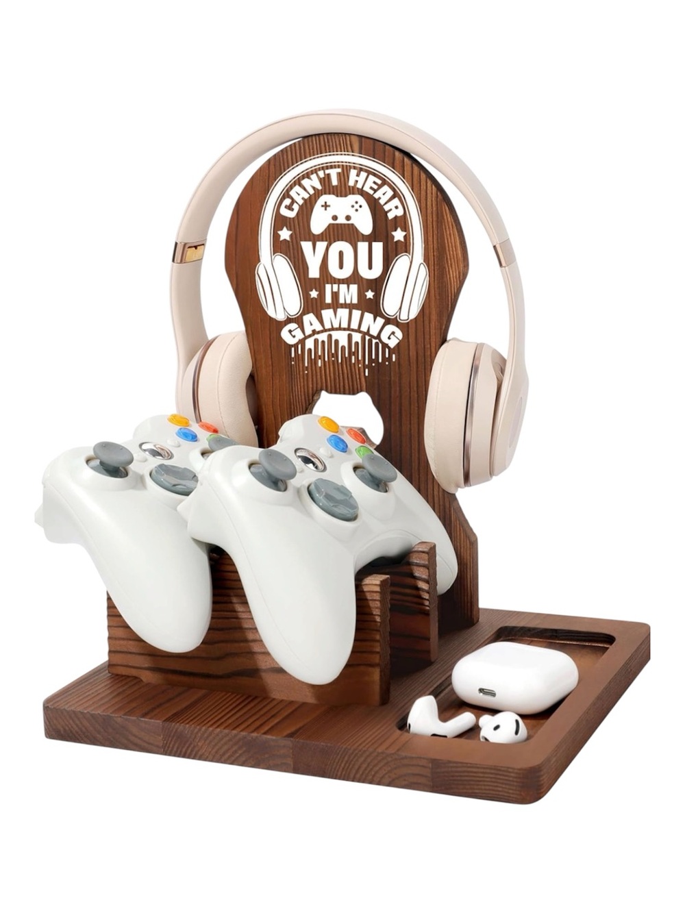 Wooden Gaming Controller Headset Organizer